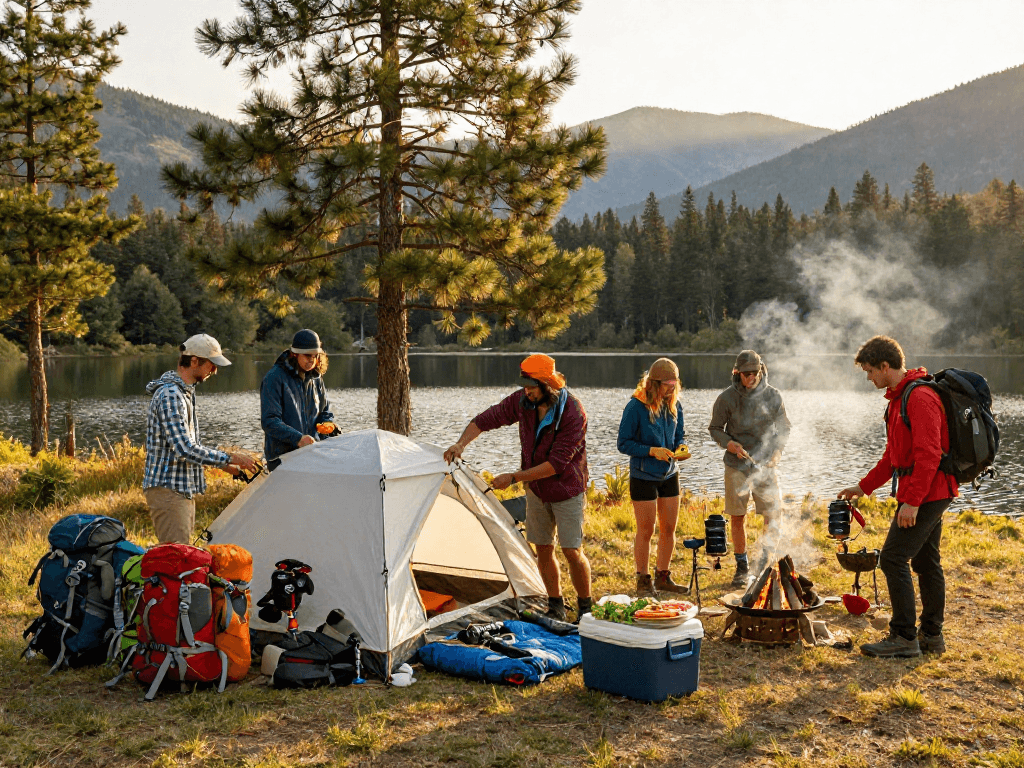Camping gear from rokok88 enhances the outdoor adventure experience by the lakeside.