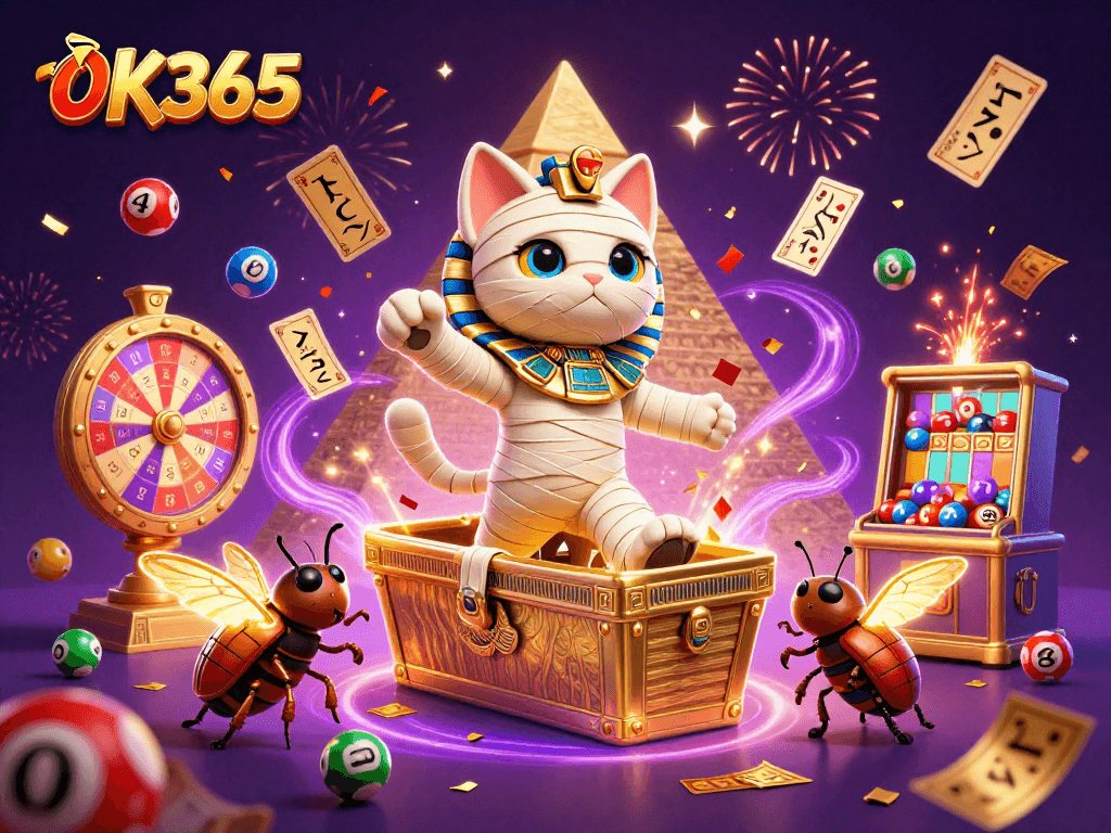 Experience thrilling games at OK365 with vibrant lottery balls and dynamic casino elements