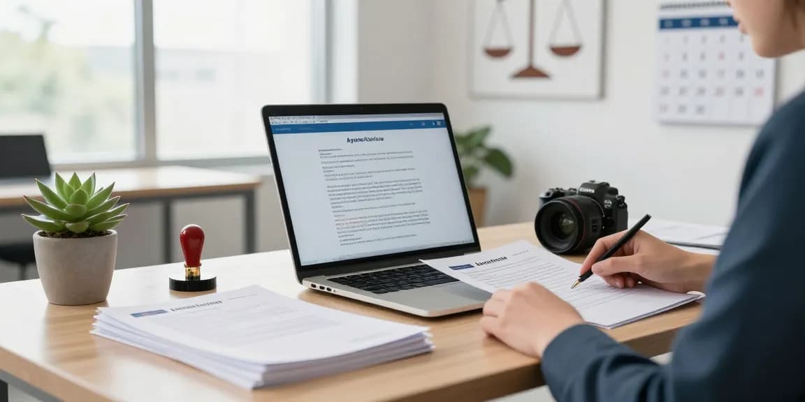 Apostille Toronto professional preparing legal documents at a modern office desk with certified papers and a notary seal.