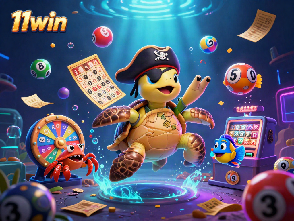 Exciting animated scene showcasing 11win's vibrant gambling world with playful characters and dynamic gaming elements.