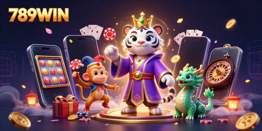 Experience thrilling casino action with 789WIN featuring vibrant characters and dynamic game elements.