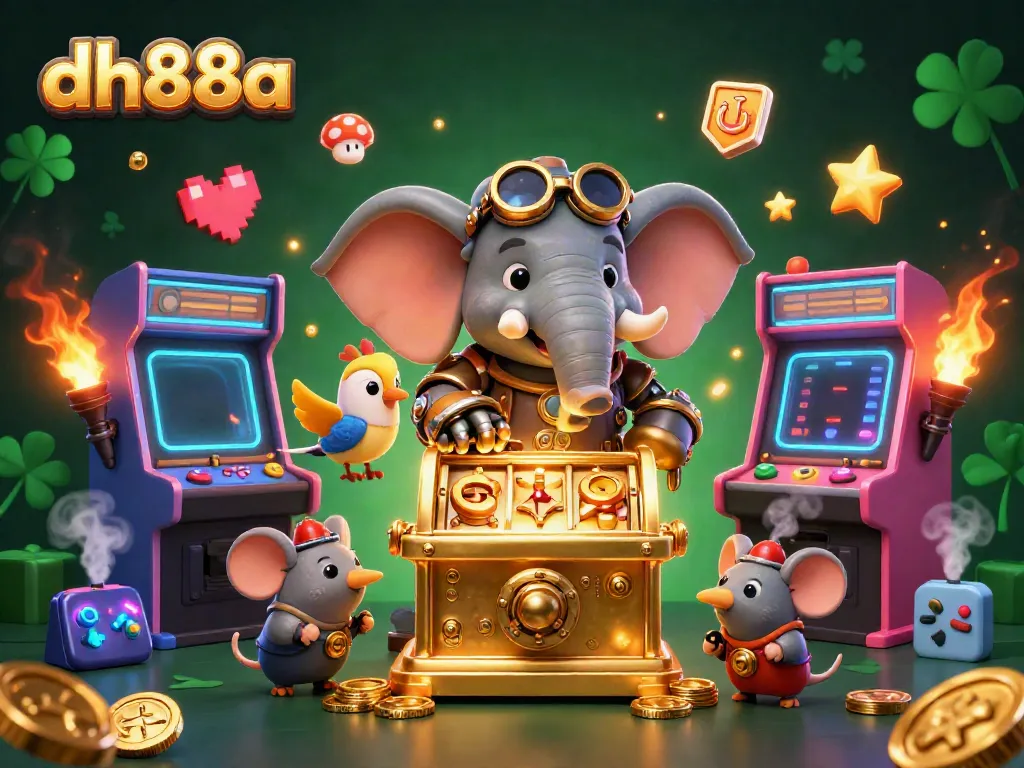 Spin the reels with dh88a's steampunk elephant engineer enjoying a vibrant casino atmosphere.