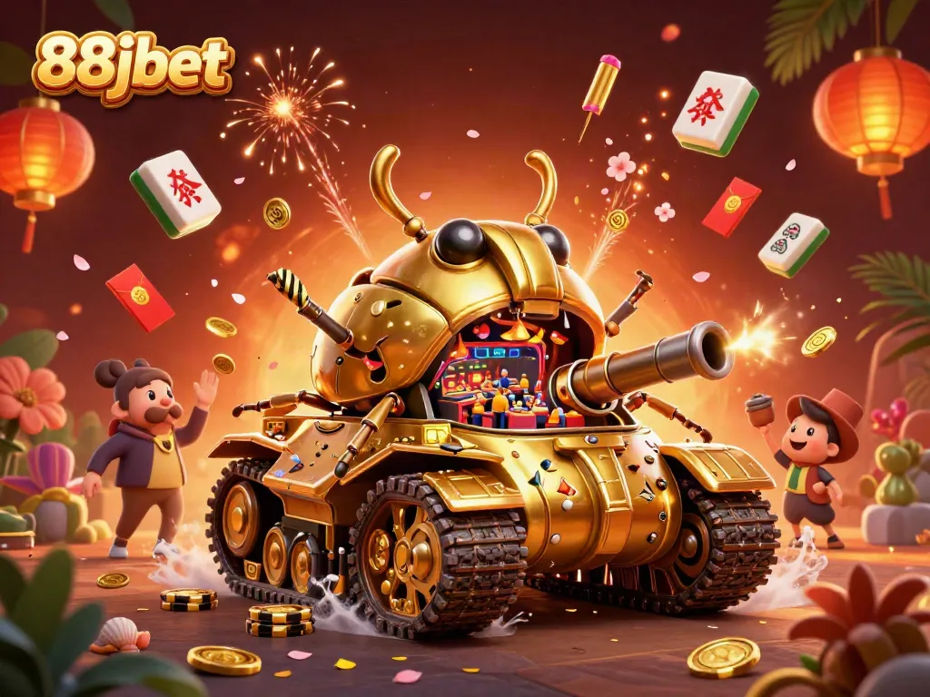 Engage in the thrilling 88jbet casino experience featuring a vibrant 3D illustration of a golden beetle tank casino.