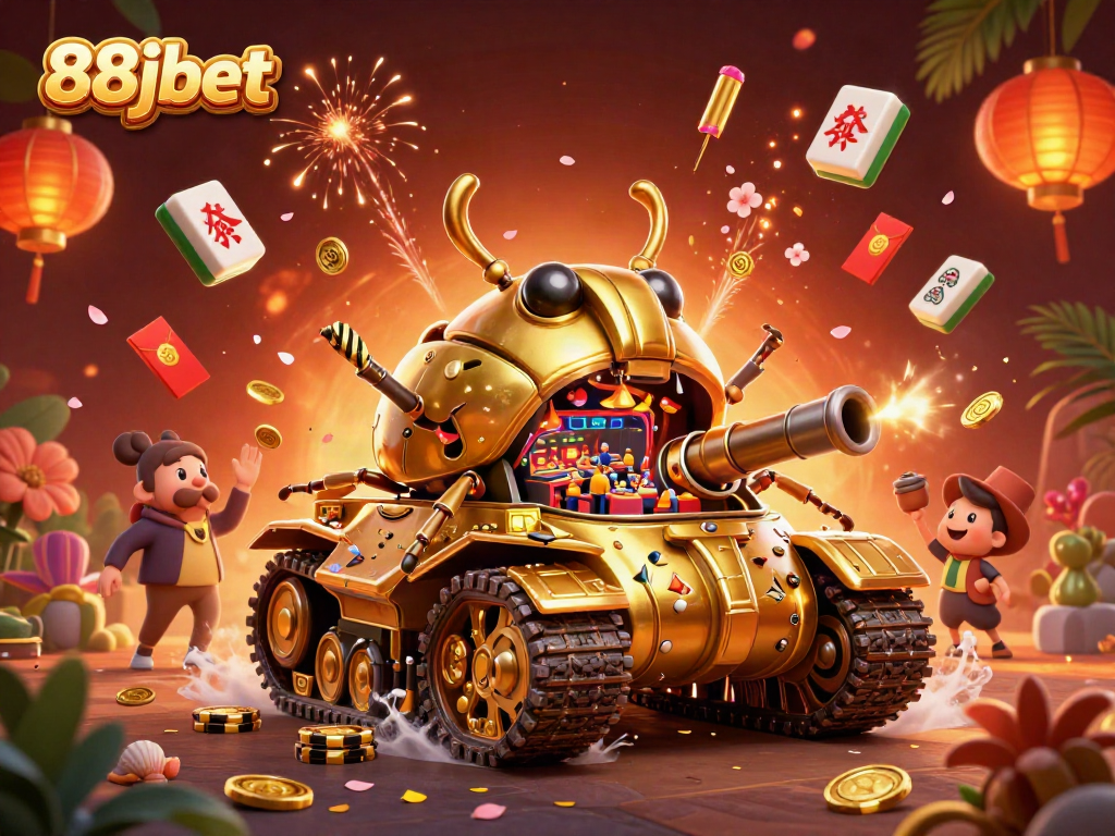 Engage in the thrilling 88jbet casino experience featuring a vibrant 3D illustration of a golden beetle tank casino.