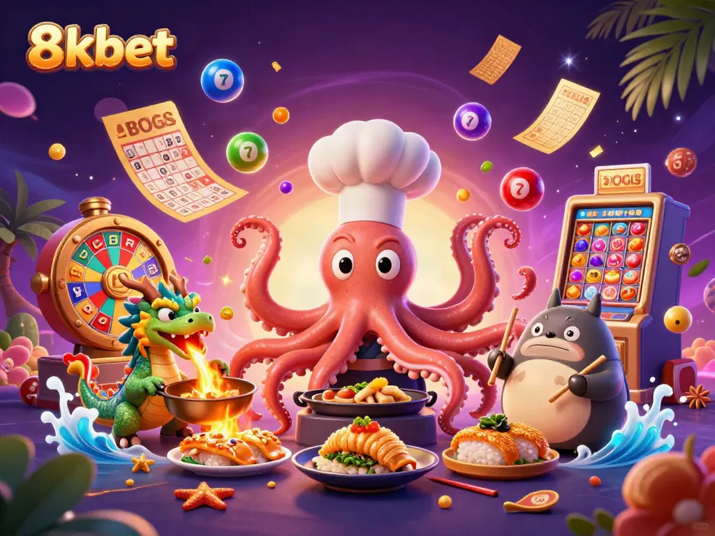 Experience the excitement of 8xbet with colorful dynamic casino elements in an engaging 3D scene.