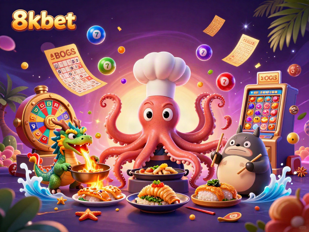 Experience the excitement of 8xbet with colorful dynamic casino elements in an engaging 3D scene.