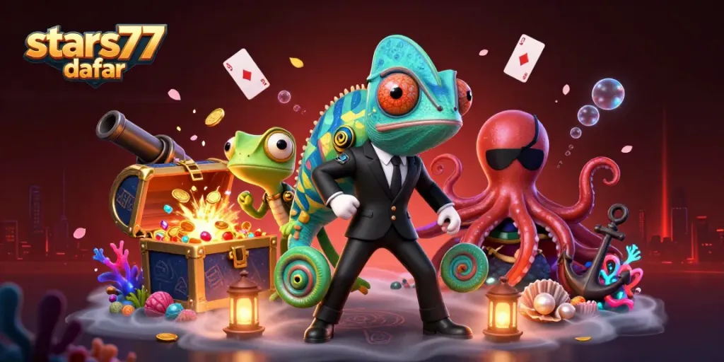 Visualisasi memasuki dunia permainan dengan stars77 daftar, menampilkan agen chameleon dan teman-temannya.