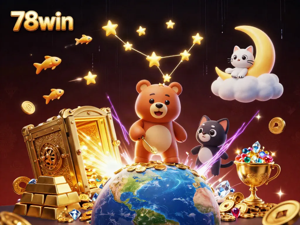 Immerse in the vibrant world of 78win with a constellation bear collecting treasures, enhancing the casino experience.