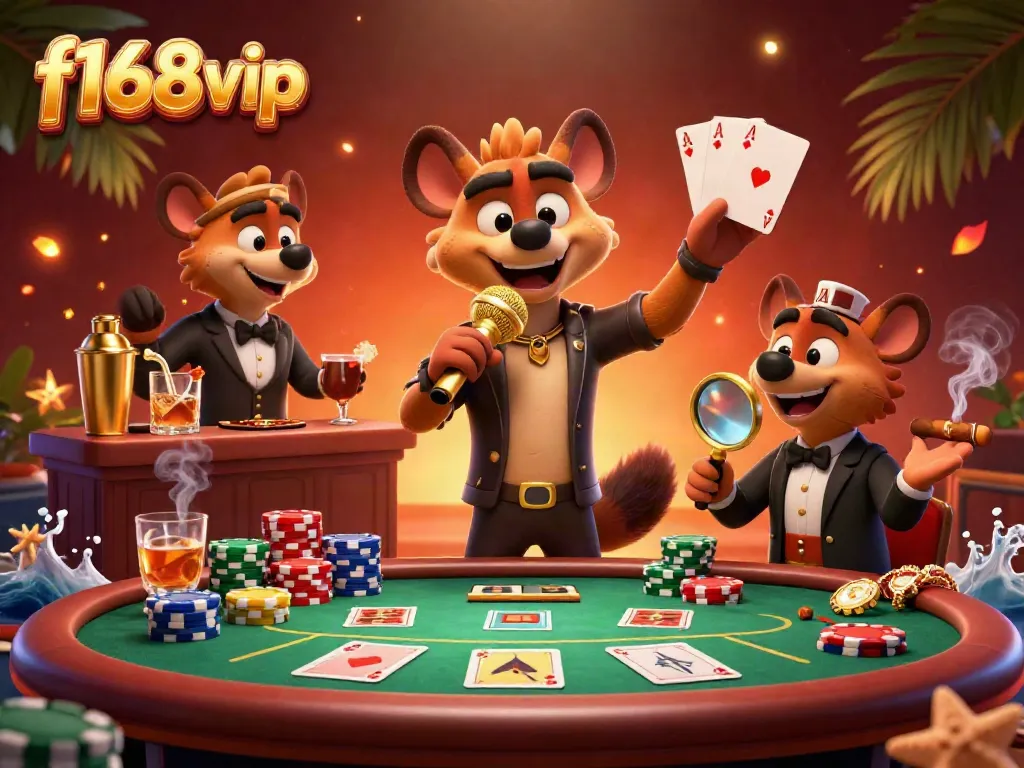 Experience the lively comedy casino scene with f168vip featuring hyenas in action.
