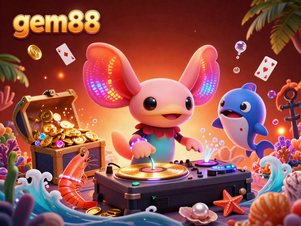 Join the vibrant underwater party at gem88 with DJ axolotl and his shrimp dancers spinning jackpots.
