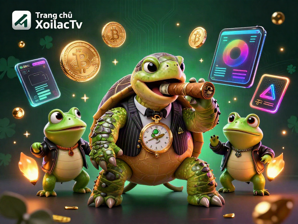 Experience electrifying gaming excitement with Trang chủ XoilacTv's vibrant scene featuring a mobster turtle and bullfrog enforcers.