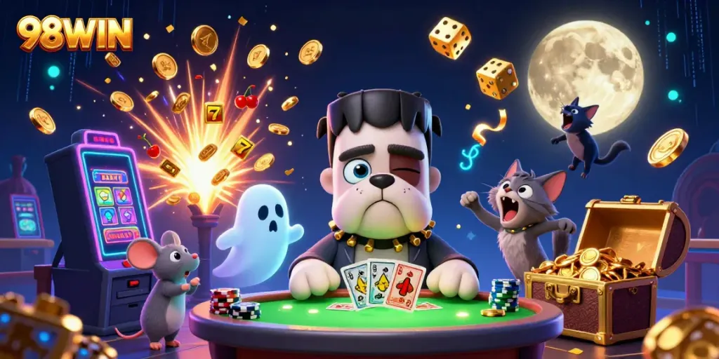 Experience thrilling games at 98WIN with engaging 3D characters and a vibrant casino atmosphere.