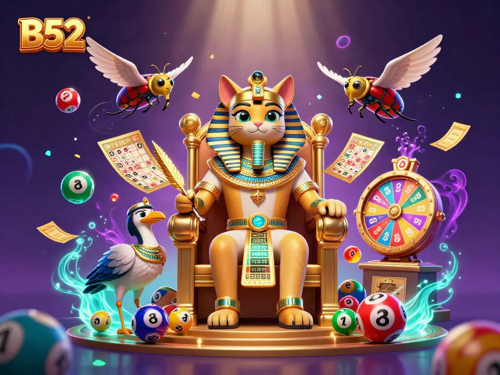 Engage with B52-themed interactive gaming featuring vibrant characters and casino elements.