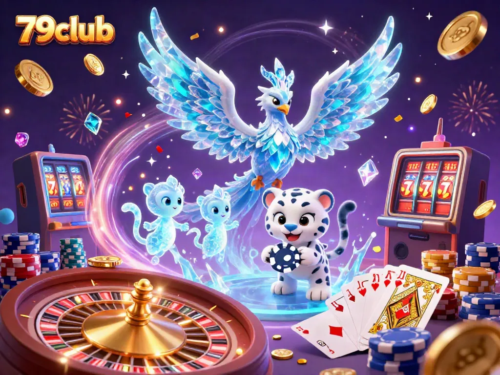 Experience thrilling gameplay at 79club with dazzling visuals of an ice phoenix and vibrant casino elements.