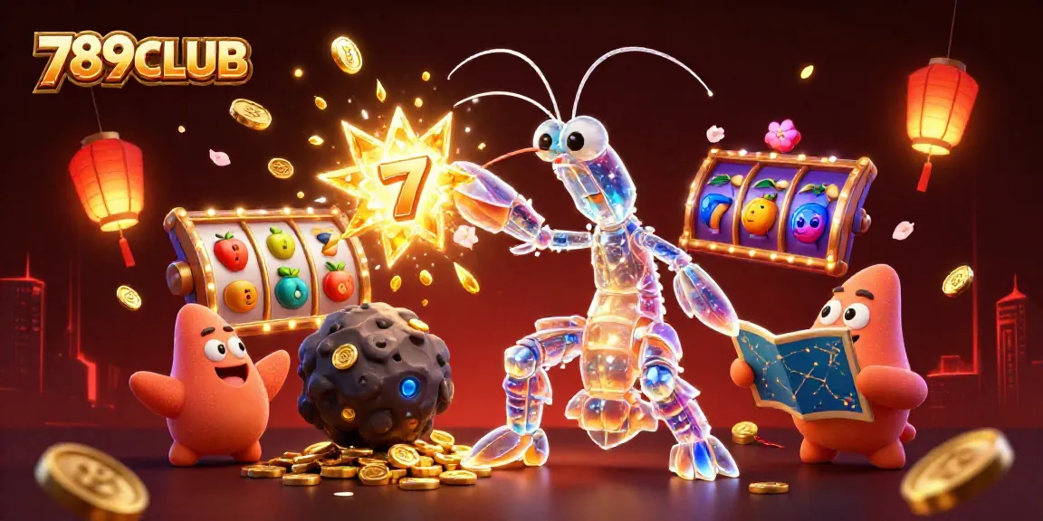 Experience thrilling gaming action with 789CLUB as a galactic shrimp battles for golden treasures.