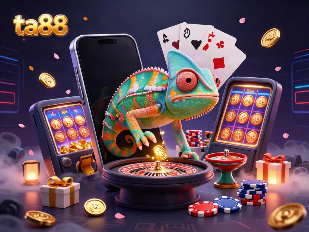 Experience thrilling gameplay at ta88 with vibrant casino elements, coins, and exciting games.