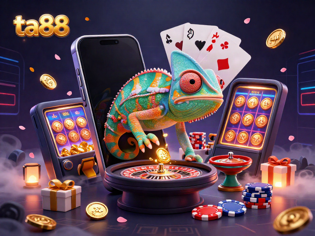 Experience thrilling gameplay at ta88 with vibrant casino elements, coins, and exciting games.