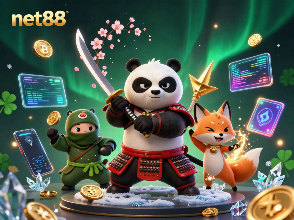 Experience thrilling casino action with net88's vibrant 3D samurai-themed illustration.