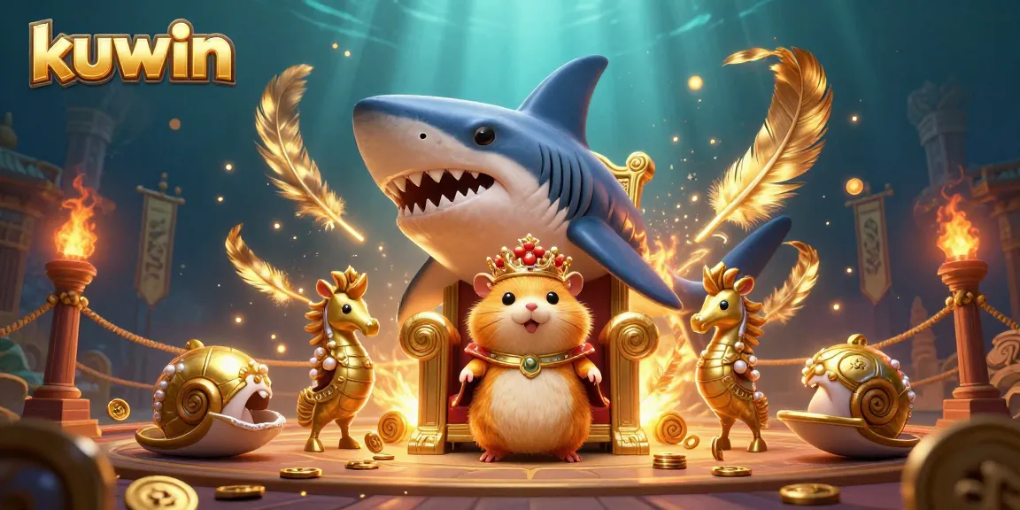 Engage with kuwin visuals featuring a golden hamster king in a vibrant casino setting.