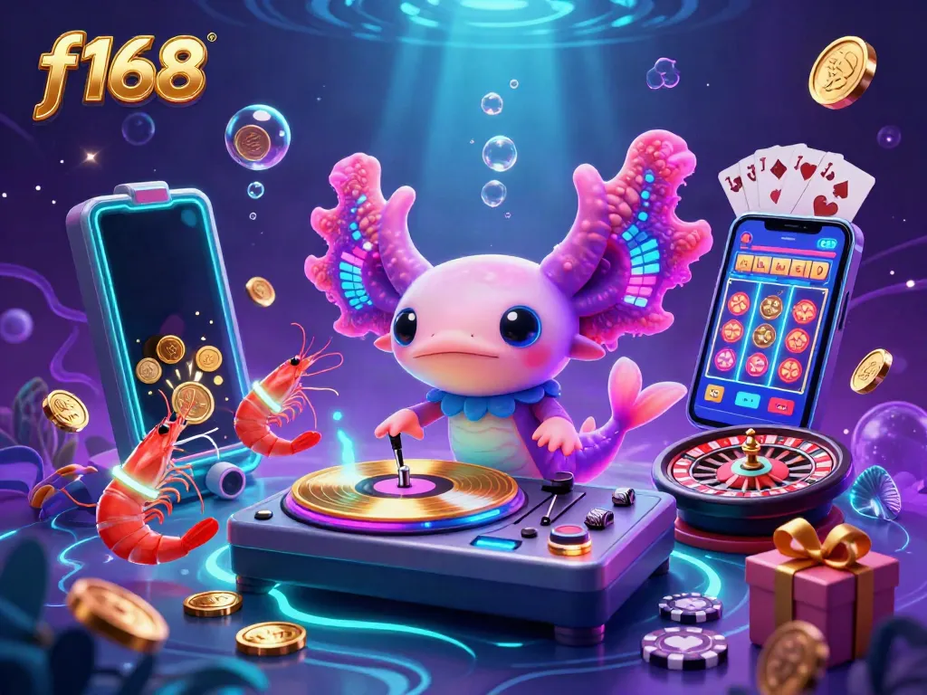 Spin the f168 reels with vibrant colorful characters celebrating online gaming.