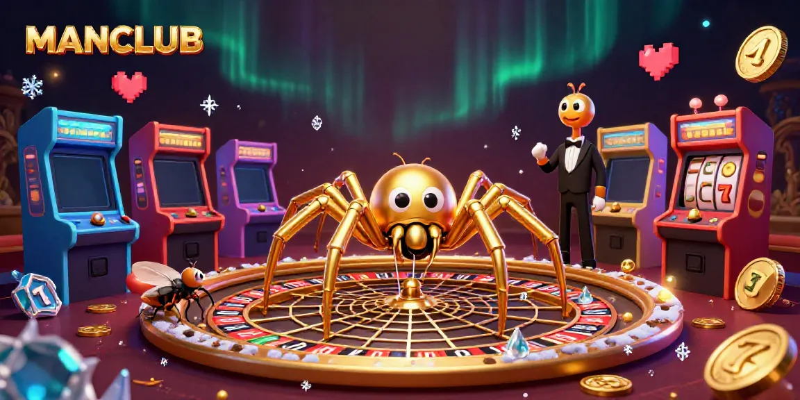 Engaging MANCLUB casino scene featuring a golden spider roulette and vibrant game elements.