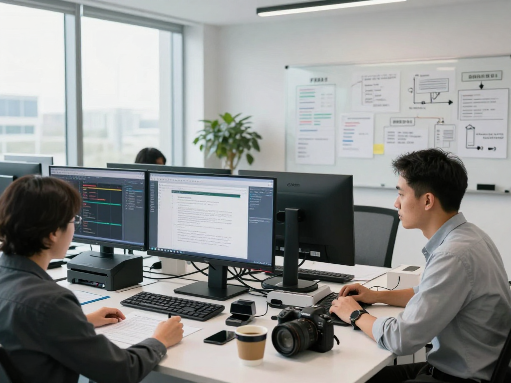 Analyst performing document fraud detection using advanced technology tools in a professional office setting.