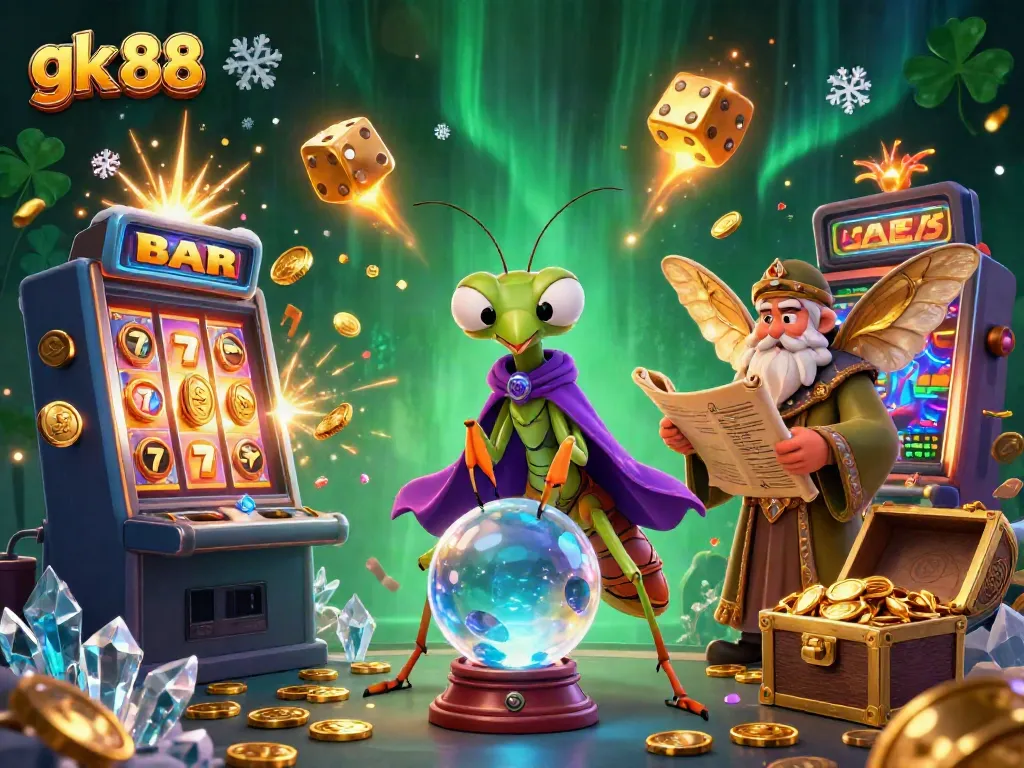 Experience the magical world of gk 88 with a stunning 3D casino scene featuring vibrant characters, gold coins, and dynamic elements.