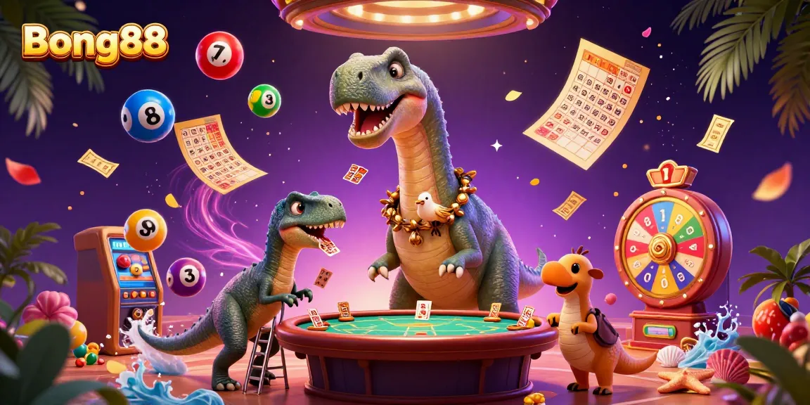 Engage with Bong88's vibrant casino experience filled with colorful lottery balls and playful characters.