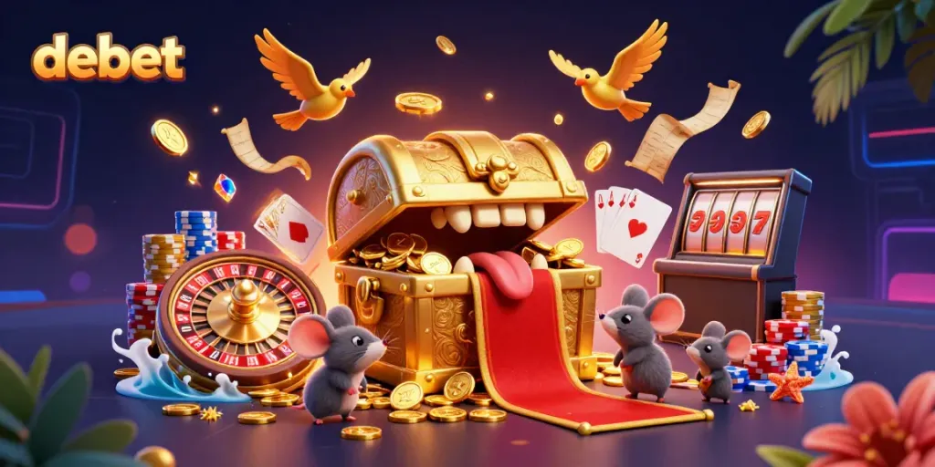 Experience thrilling gameplay with debet's dynamic slot machines surrounded by treasures and fun elements.