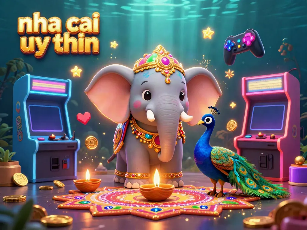 Engage with top-rated nha cai uy tin in a vibrant 3D scene featuring colorful game elements and a festive atmosphere.