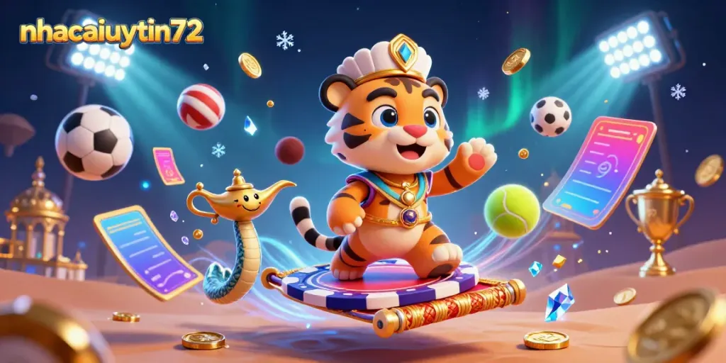 Experience thrilling adventures with nhacaiuytin72, featuring a vibrant tiger sultan and dynamic sports elements.