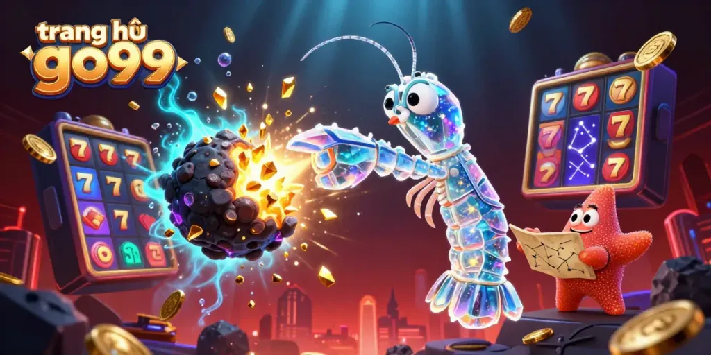 Experience the thrill of gambling with the vibrant scene showcasing slots and jewels, plus the "trang chủ go99" brand.