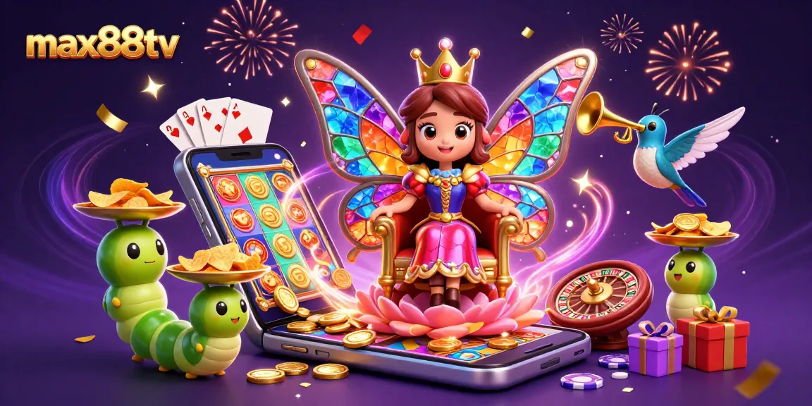 Engage with max88tv's dazzling casino scene featuring vibrant characters and dynamic slot elements.