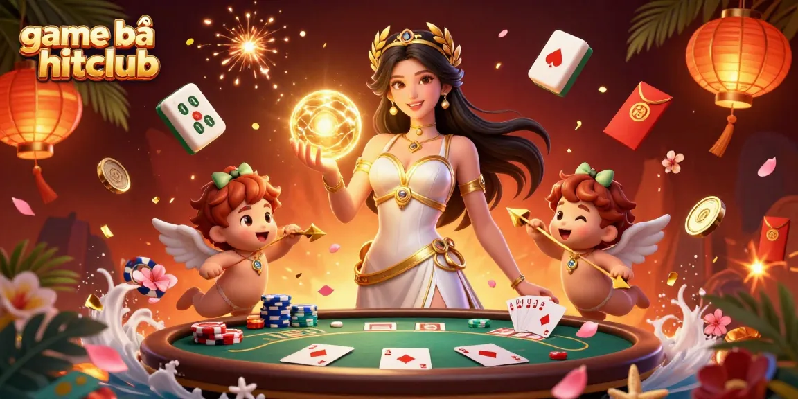 Engage in thrilling game bài hitclub with a captivating scene of cards, chips, and glowing orbs.