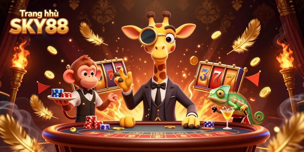 Experience the excitement of Trang chủ SKY88 with a high-roller giraffe at a vibrant casino scene.
