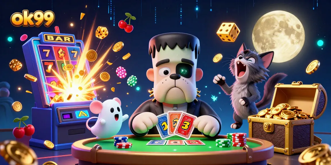 Experience thrilling wins with ok99 in this vibrant casino illustration featuring engaging characters and dynamic elements.