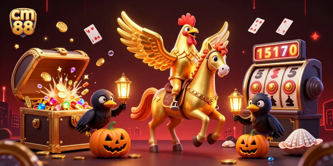 Play slots and win jackpots at cm 88, featuring a vibrant casino scene with cartoon characters and rich gaming elements.
