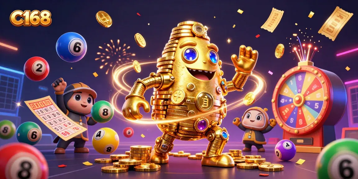 Experience the excitement of C168, featuring a golden golem and vibrant gambling elements.