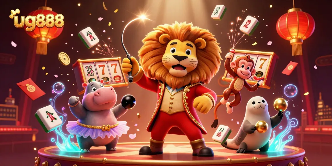 Experience the thrill of ug888 with a vibrant circus-themed casino scene featuring lively characters and rich game elements.