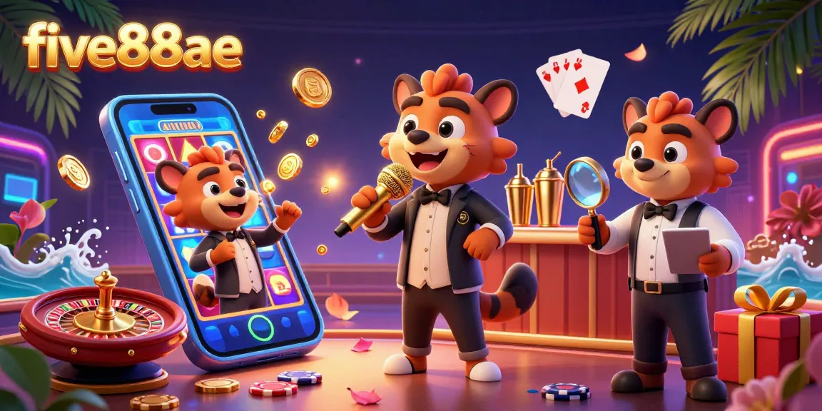 Experience the excitement at five88ae's vibrant casino club with lively hyenas and thrilling games.