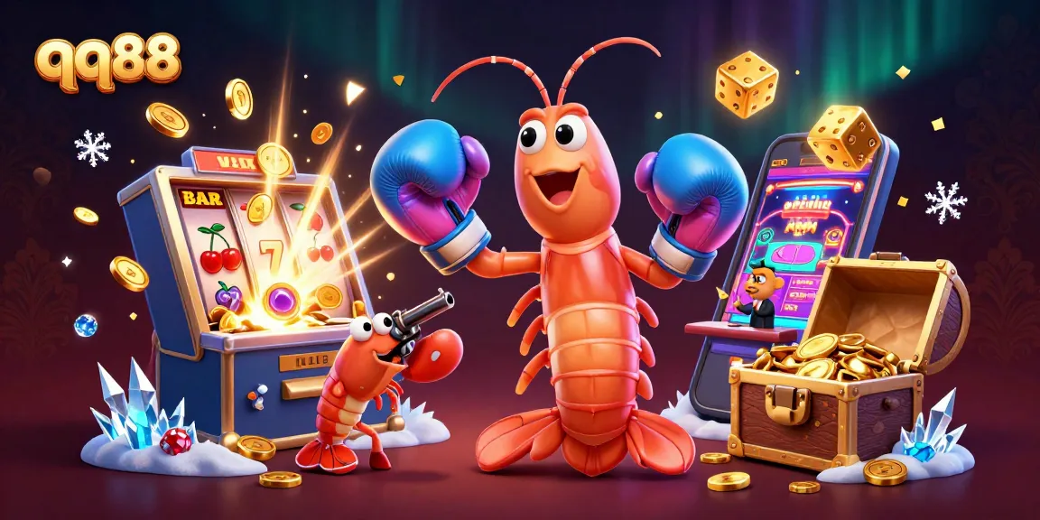 Experience action at qq88 with a bustling casino scene featuring vibrant characters, game elements, and jackpot excitement.