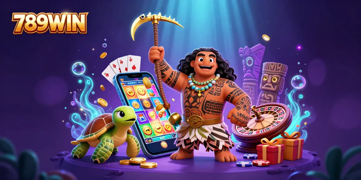 Experience the excitement of 789WIN with a dynamic scene featuring vibrant casino elements and engaging characters.