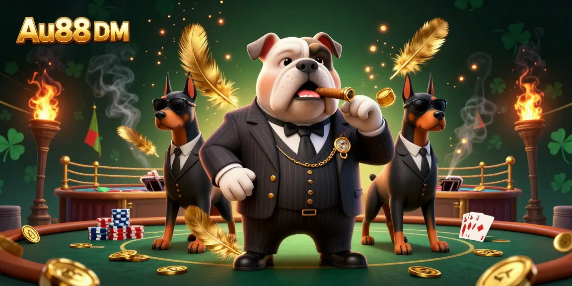 Experience thrilling gameplay at Au88 DM with the dynamic casino scene featuring mafia-themed characters and poker elements.