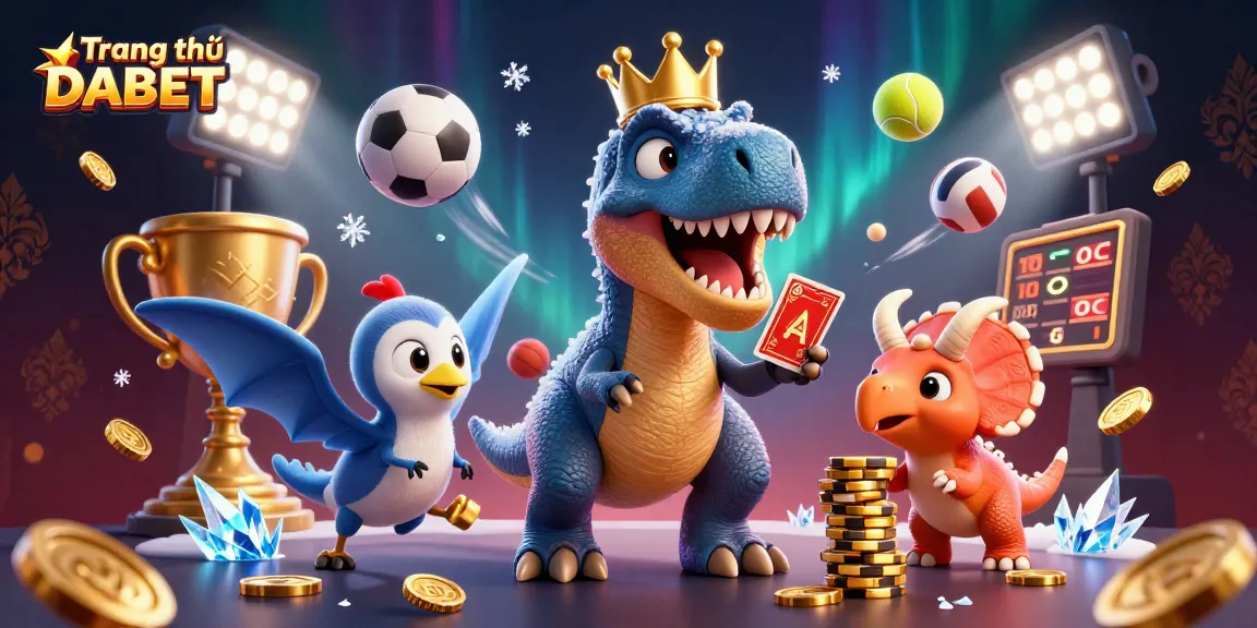 Engage with exciting gaming moments at Trang chủ DABET featuring a vibrant scene of animated dinosaurs and sports elements.