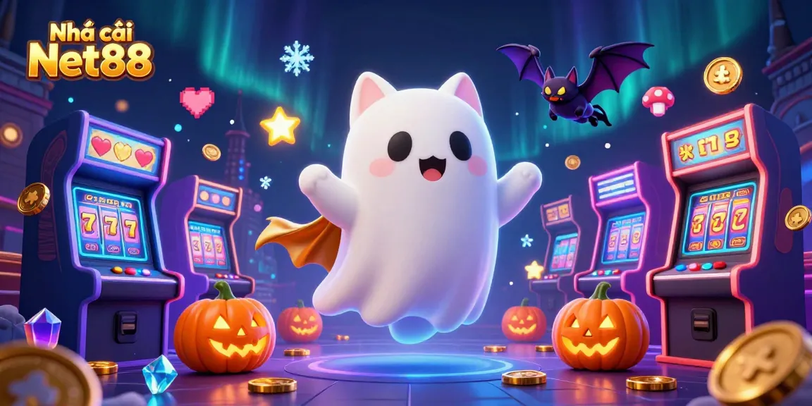 Experience thrilling gameplay with Nhà cái Net88 in a vibrant haunted casino scene filled with glowing characters.