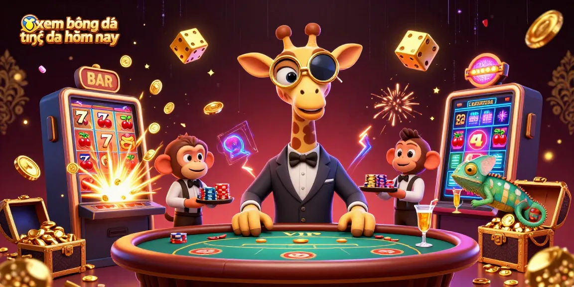 Enjoy xem bóng đá trực tiếp hôm nay in style with a vibrant casino-themed 3D illustration.