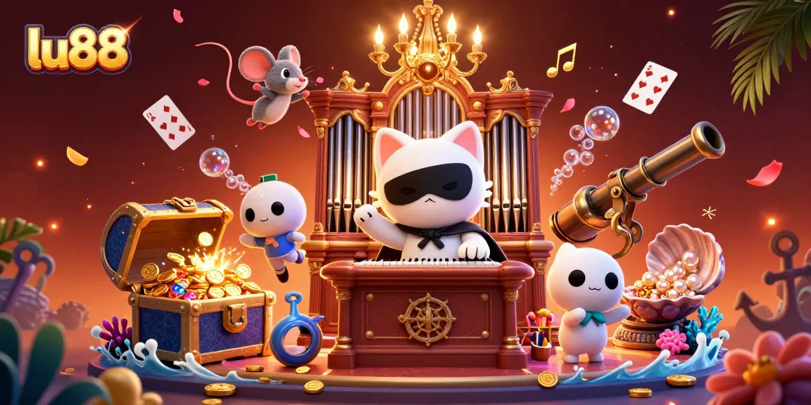 Experience thrilling gameplay at lu88 with an extravagant 3D casino-themed scene filled with vibrant characters and elements.