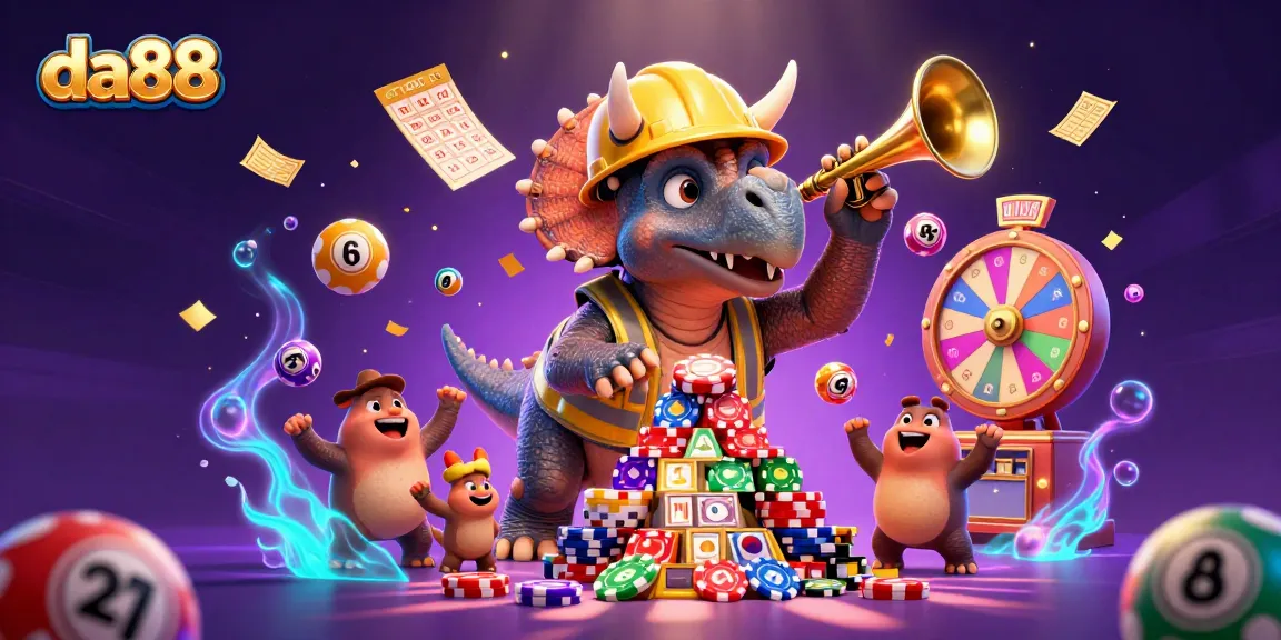 Celebrate at da88 with fun animated characters building excitement around casino games.