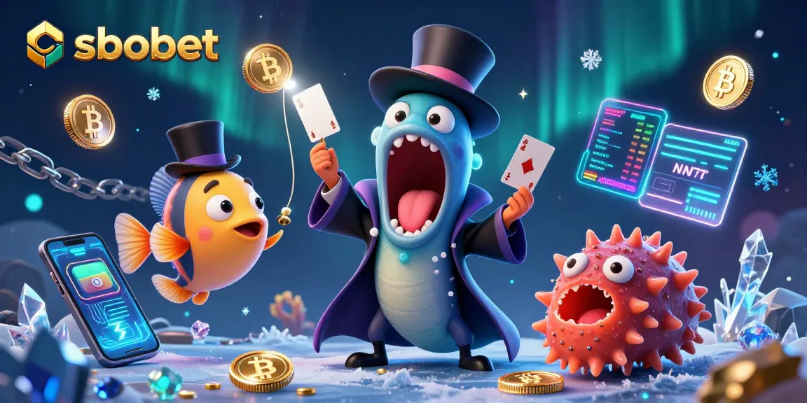 SBOBET-powered betting scene with creative casino characters and crypto visuals.