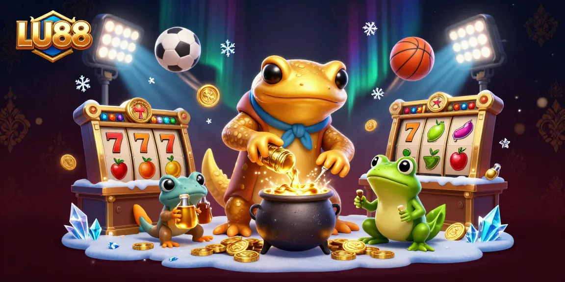 Experience the excitement of LU88 with a vibrant 3D illustration of casino-themed characters in action.